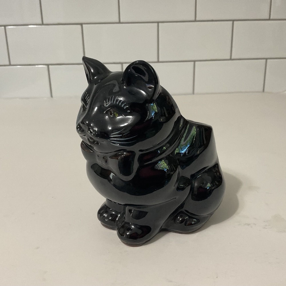 VTG Shafford Redware Black Cat Sugar Bowl Planter